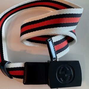 Gucci Rare Canvas Striped Nautical Belt black, orange,  White 189810 90/36